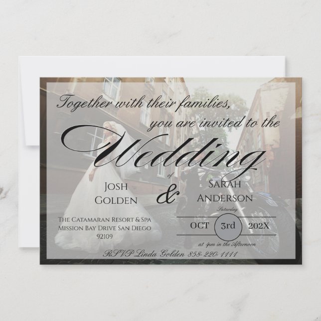 Invitación de boda con foto simple blanco y negro (Anverso)