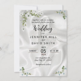 Invitación de boda con foto simple y fondo de raso