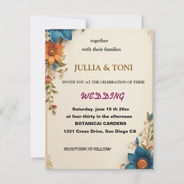 Invitación de boda con foto superpuesta en blanco  (Anverso)