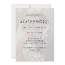 Invitación de boda con foto superpuesta en blanco