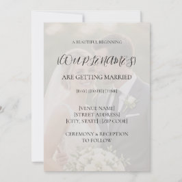 Invitación de boda con foto superpuesta en blanco