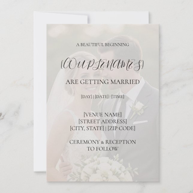 Invitación de boda con foto superpuesta en blanco  (Anverso)
