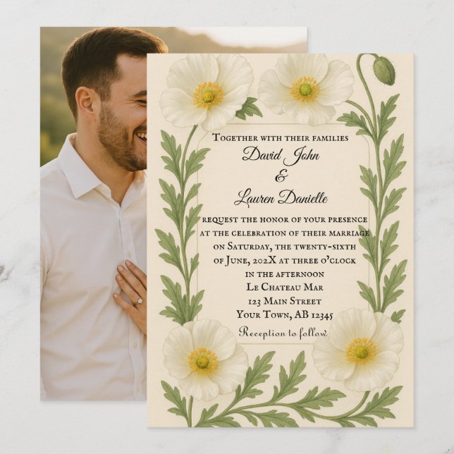 Invitación de Boda con Foto Susurros de Floración (Anverso / Reverso)
