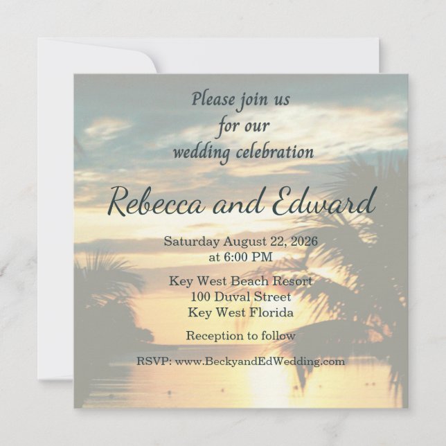 Invitación de boda con foto tropical (Anverso)