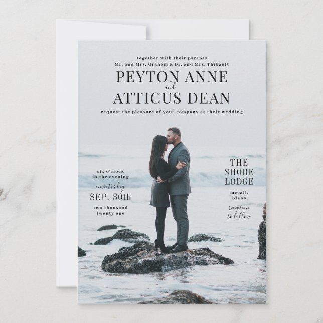 Invitación de boda con foto vertical de la atmósfe (Anverso)