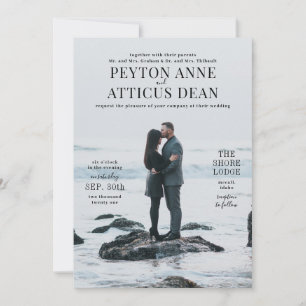 Invitación de boda con foto vertical de la atmósfe