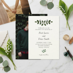 Invitación de boda con foto y borde de hiedra mini