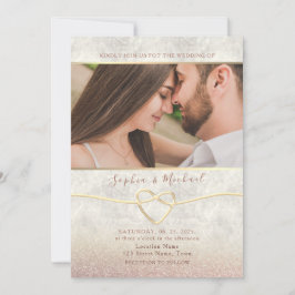 Invitación de Boda con Foto y Brillo de Oro Rosa