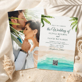 Invitación de boda con foto y código QR de acuarel