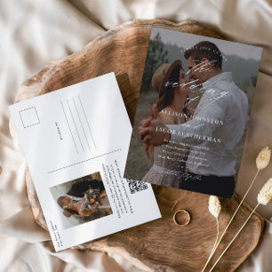 Invitación de boda con foto y código QR elegante