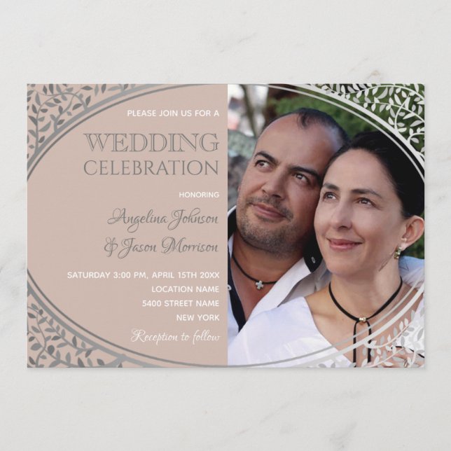 Invitación de Boda con Foto y Encaje Rosa Polvorie (Anverso)