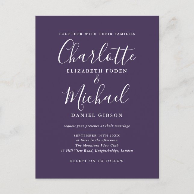 Invitación de boda con foto y firma en letra scrip (Anverso)