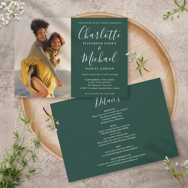 Invitación de Boda con Foto y Letra Chic Verde Esm (Subido por el creador)