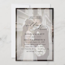 Invitación de boda con foto y letra elegante