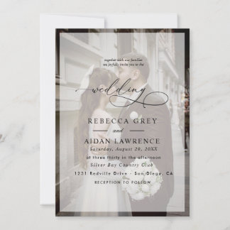 Invitación de boda con foto y letra elegante