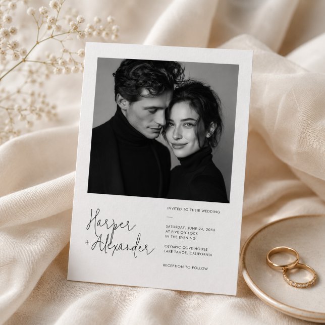 Invitación de boda con foto y letra moderna minima (Subido por el creador)