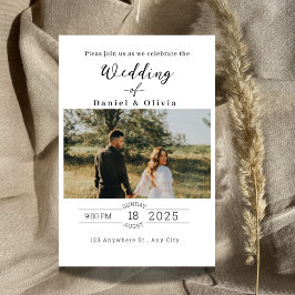 Invitación de boda con foto y letra script minimal