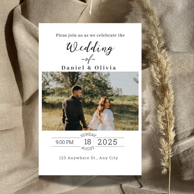 Invitación de boda con foto y letra script minimal (Subido por el creador)