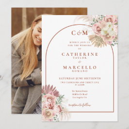 Invitación de boda con foto y monograma de terraco