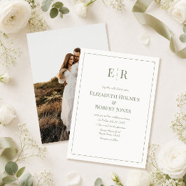 Invitación de boda con foto y monograma en blanco 