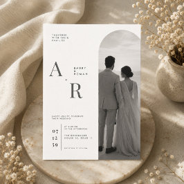 Invitación de boda con foto y monograma minimalist