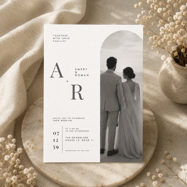 Invitación de boda con foto y monograma minimalist (Subido por el creador)