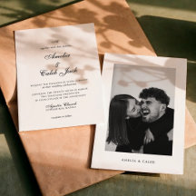 Invitación de boda con foto y monograma moderno