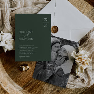 Invitación de boda con foto y monograma moderno ve