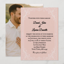 Invitación de boda con foto y satén rosado