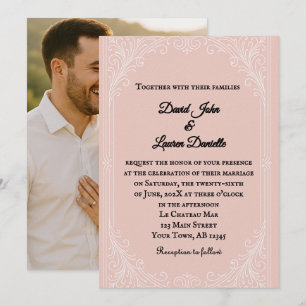 Invitación de boda con foto y satén rosado