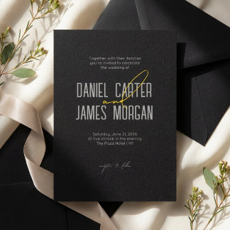 Invitación de boda con foto y tipografía negra mod