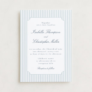 Invitación de boda con franja azul claro enmarcada