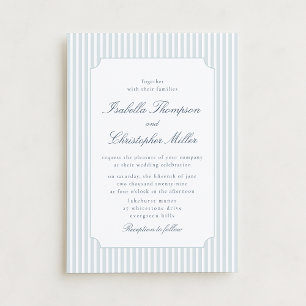 Invitación de boda con franja azul claro enmarcada