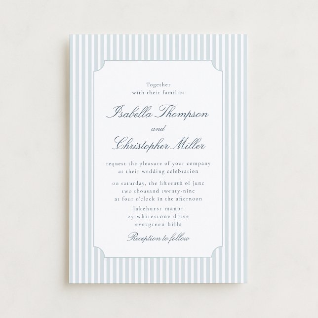 Invitación de boda con franja azul claro enmarcada (Subido por el creador)