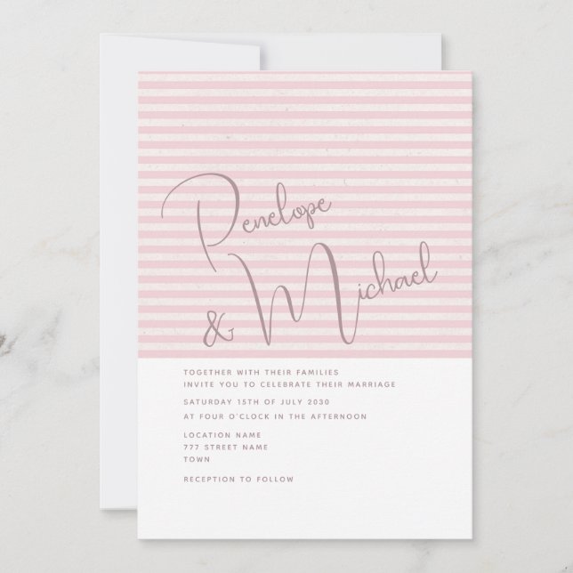 Invitación de Boda con Franja Rosa Mínima (Anverso)