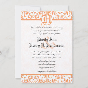 Invitación de boda con fuente gris damasco coral p