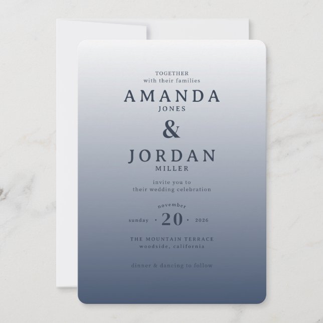 Invitación de boda con fuente serif y gradiente gr (Anverso)