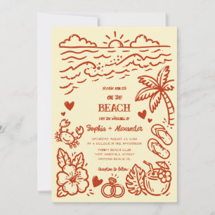 Invitación de boda con garabatos de playa dibujado