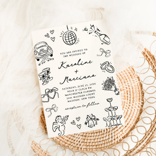 Invitación de Boda con Garabatos Dibujados a Mano
