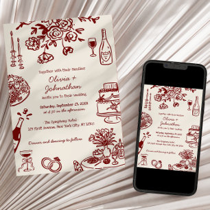 Invitación de Boda con Garabatos/Dibujos a Mano Al