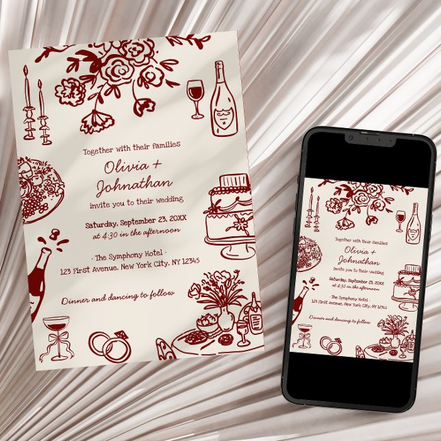 Invitación de Boda con Garabatos/Dibujos a Mano Al (Subido por el creador)