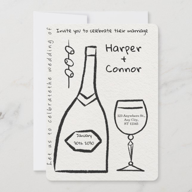 Invitación de boda con garabatos lindos (Anverso)