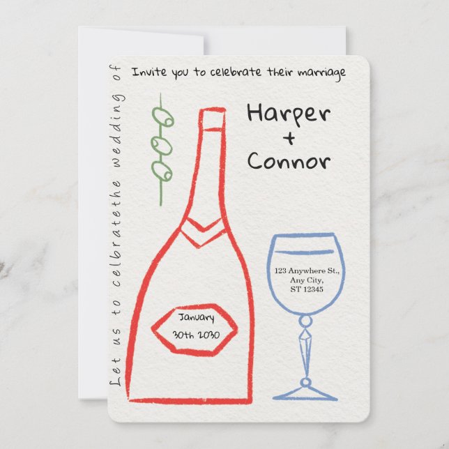 Invitación de boda con garabatos lindos (Anverso)