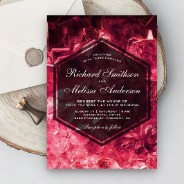 Invitación de boda con gema roja rubí brillante