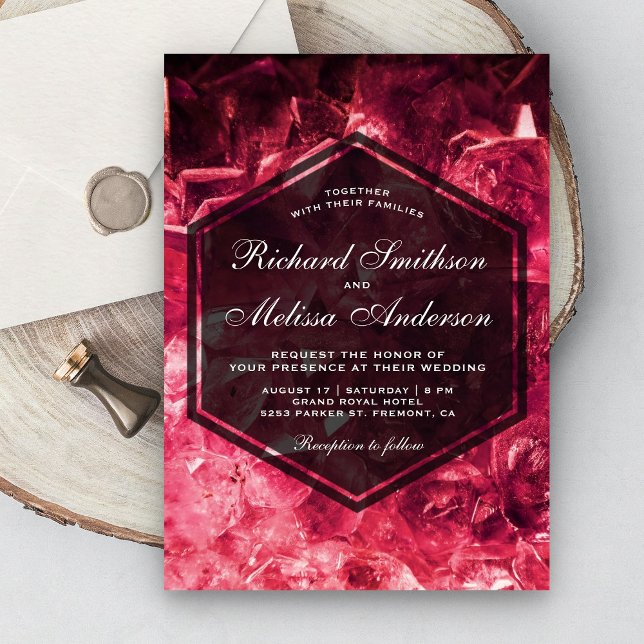 Invitación de boda con gema roja rubí brillante (Subido por el creador)