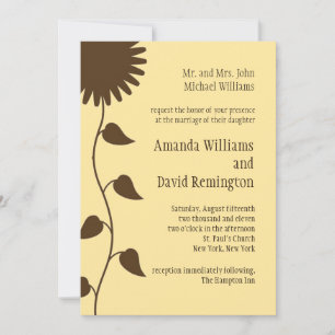 Invitación de boda con girasol sobre fondo amarill