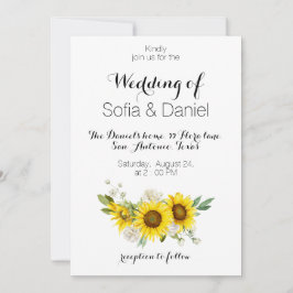 Invitación de boda con girasoles acuarela y rosa b