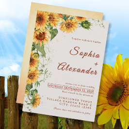 Invitación de boda con girasoles al acuarela