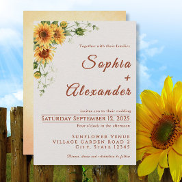 Invitación de boda con girasoles al agua