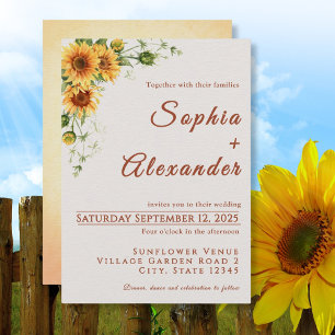 Invitación de boda con girasoles al agua